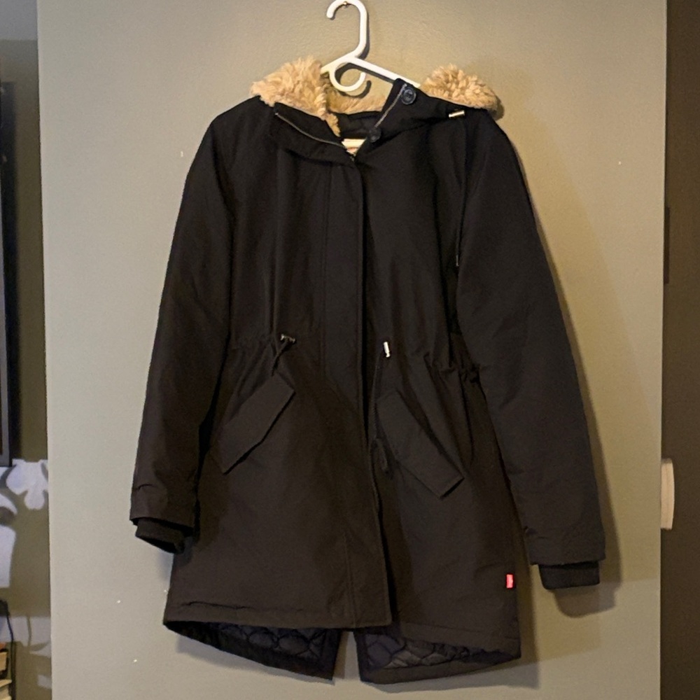 Levi's Black Jacket with Tan Faux Fur Trim